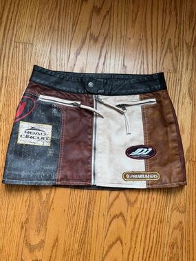 Jaded London Y2K Moto Mini Skirt – Size Small – Faux Leather Racing Patchwork